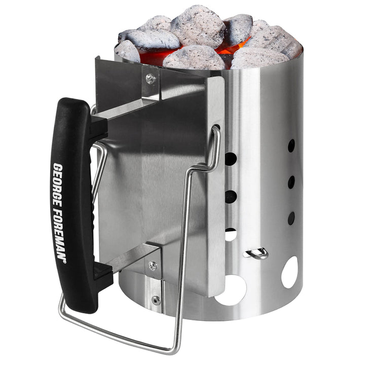 George Foreman Holzkohle-Starter, 14 cm Durchmesser, tragbarer Grill, Kohlebrenner, leicht und langl