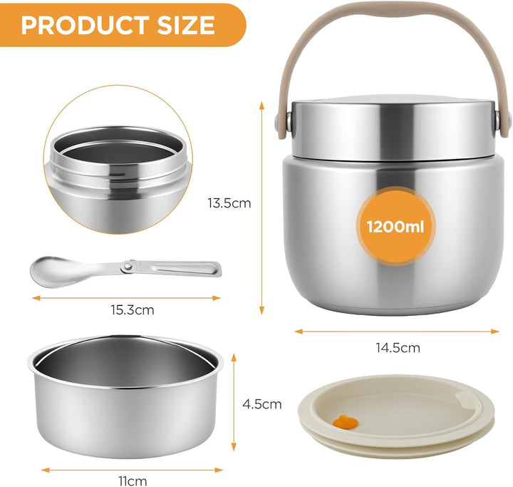 AiQInu Thermos-Lebensmittelbehälter für Erwachsene 1,2 l, Isolierter Edelstahl-Lunchbehälter mit Löf