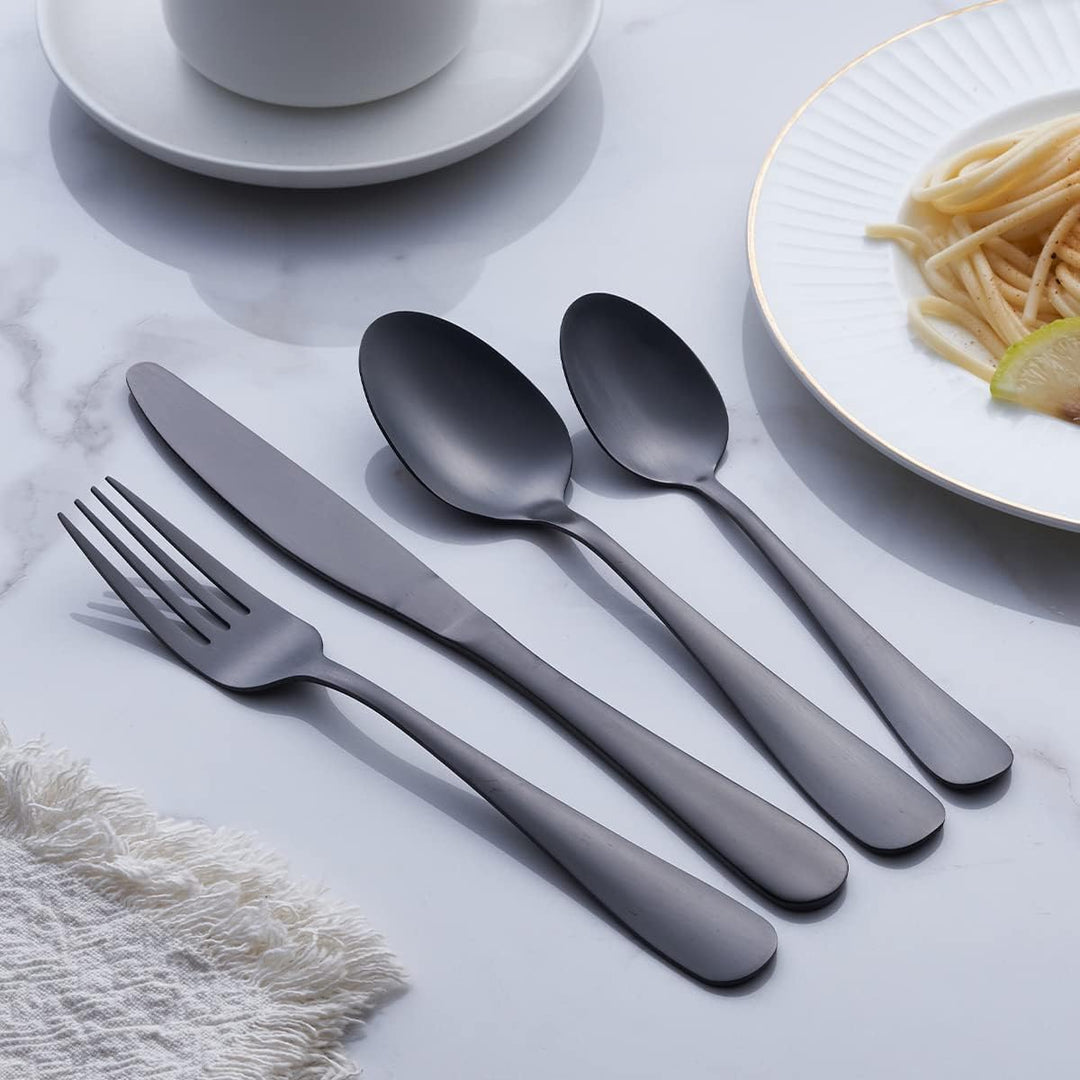 GoGeiLi Matt Schwarz Besteckset, 24-teilig Edelstahl Besteck-Set in Satin-Finish, Service für 6 Pers