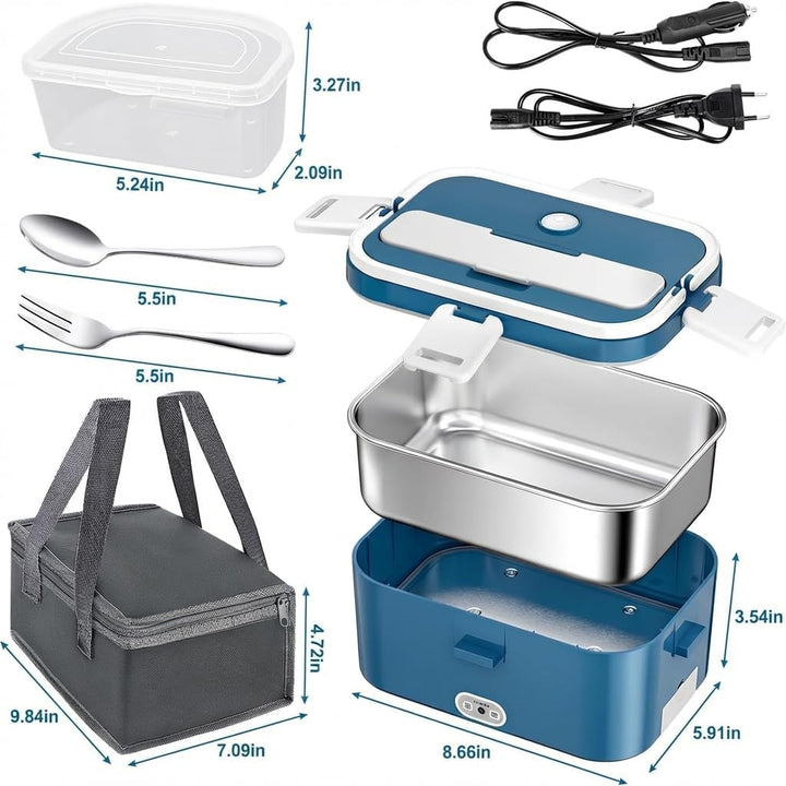 Anykuu Elektrische Lunchbox 100W 1,8L 3-in-1 12V/24V/220V Lunchbox elektrisch mit Edelstahl Gabel Lö