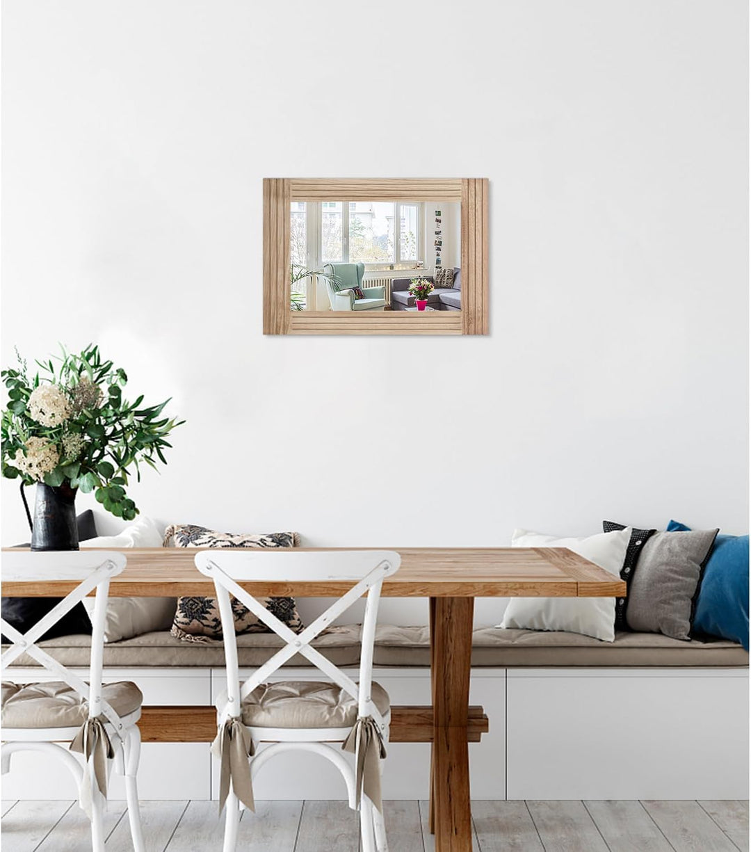 Wandspiegel mit rustikalem Holzrahmen, rechteckiger Spiegel, Vintage-Hängespiegel für Schlafzimmer,