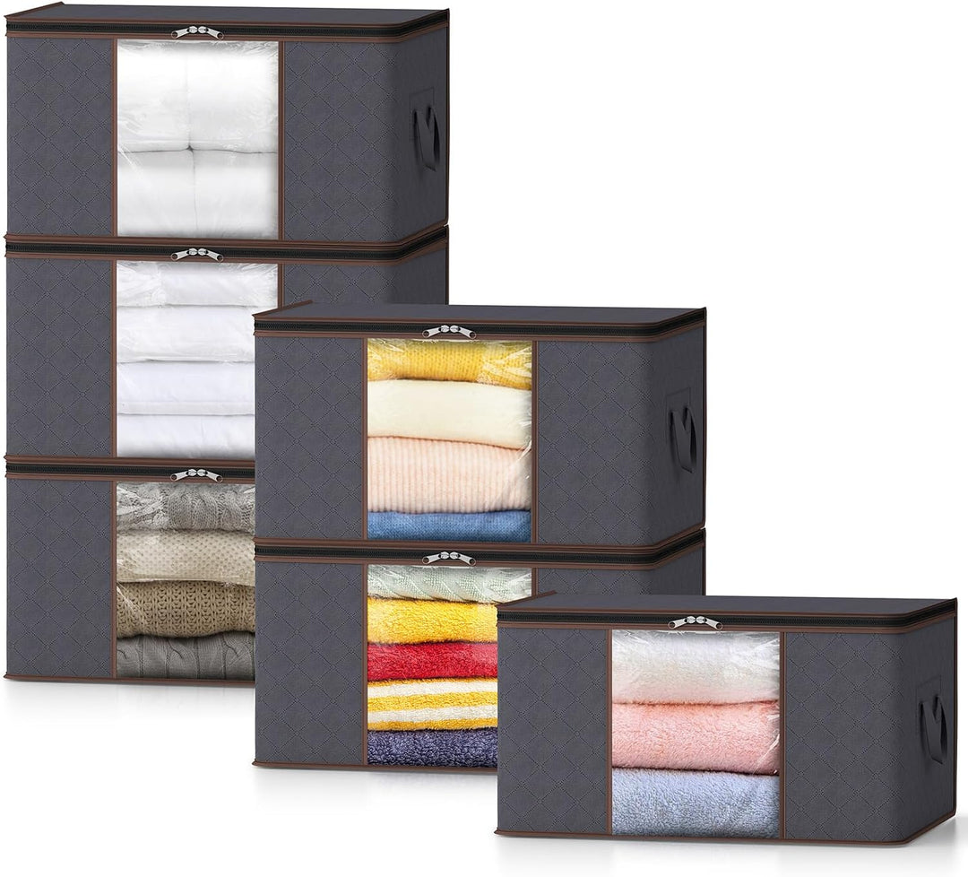 Lifewit 6 Stück Gross Aufbewahrungsbox mit Deckel, 75L Aufbewahrungstasche für Bettdecken Kleidung A