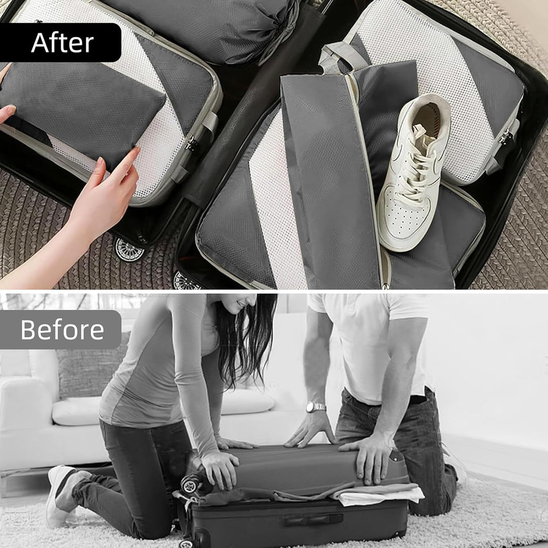 Kompressionspackwürfel für Koffer, 8 Stück erweiterbare Reisepackwürfel für Rucksack, ultraleichte R