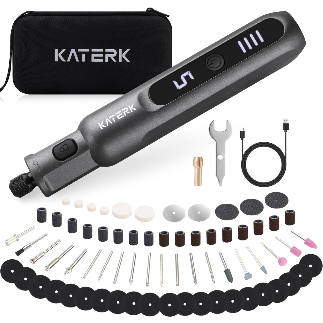 Katerk Mini Akku Multifunktionswerkzeug,5 Gang Rotationswerkzeug Set,5000-20000 U/min & 70 Zubehörte