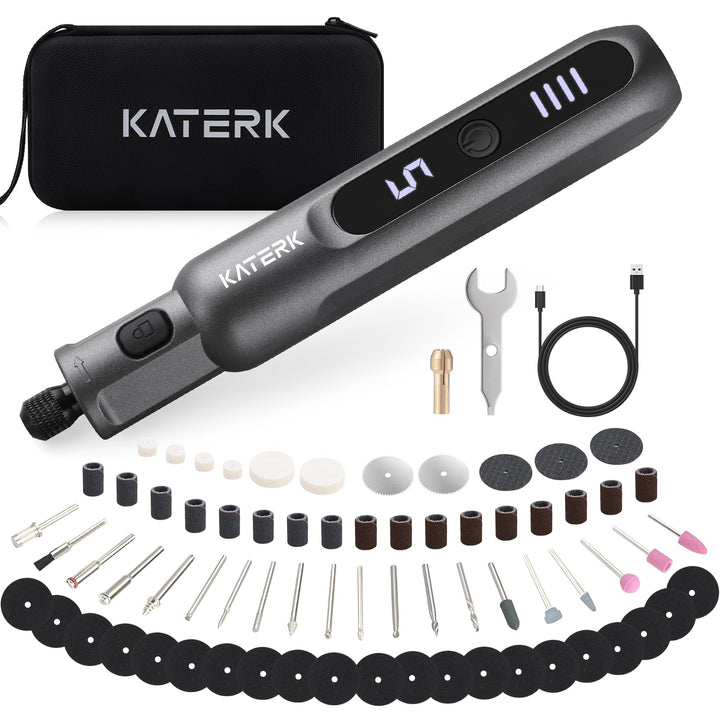 Katerk Mini Akku Multifunktionswerkzeug,5 Gang Rotationswerkzeug Set,5000-20000 U/min & 70 Zubehörte