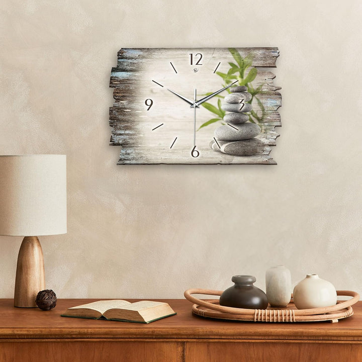 Kreative Feder Designer Wanduhr „Bambus“ aus Holz 40x27cm im Shabby Style Design - Designeruhr mit f