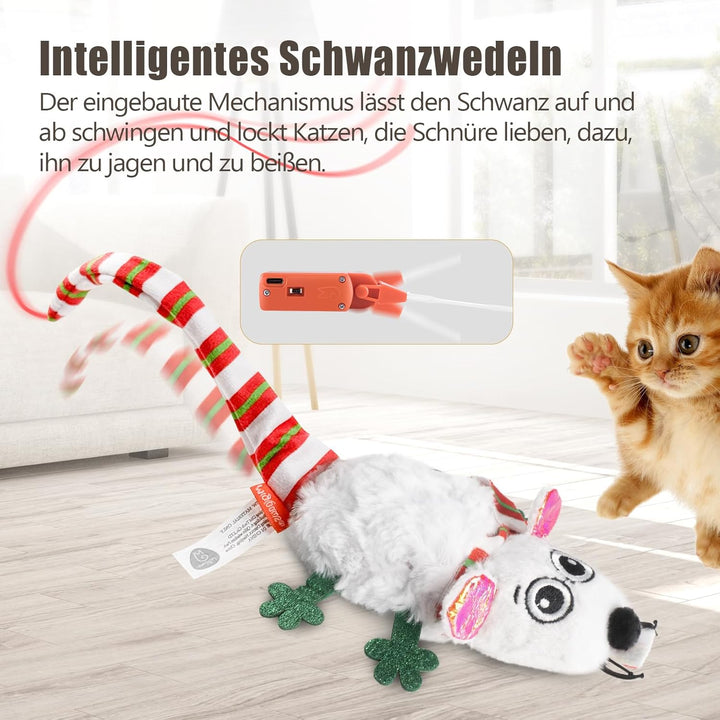 Migipaws Katzenspielzeug,elektrisch Maus-Spielzeug,berührungsaktiviertes Spielzeug mit wedelndem Sch