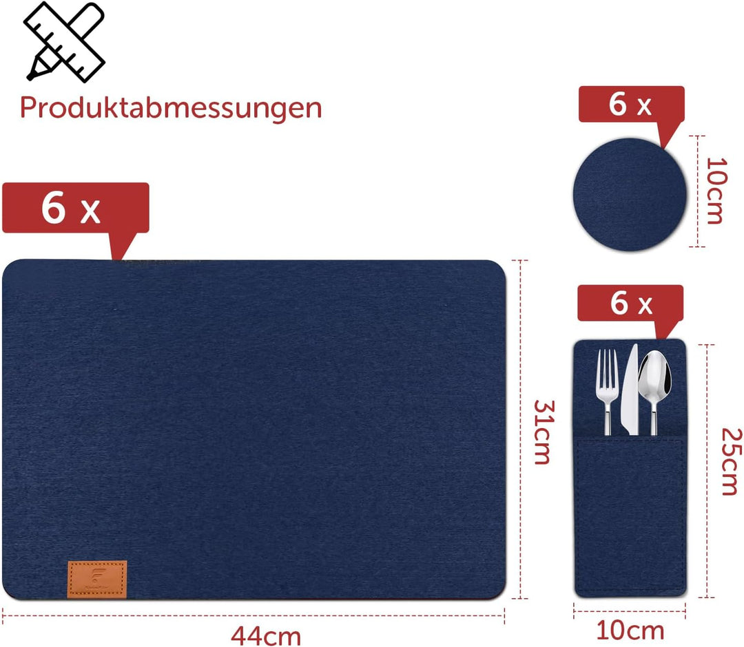 Tischsets Abwaschbar Platzsets aus Filz 18er Set, Abwischbar Tischsets, Hitzebeständig rutschfest Pl