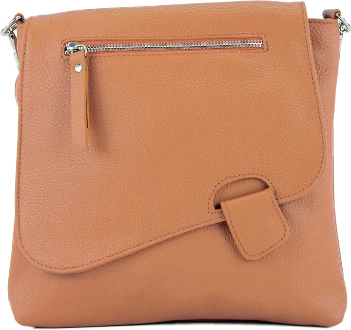 modamoda de - T146 - ital Messengertasche Umhängetasche aus Leder Cognac, Cognac