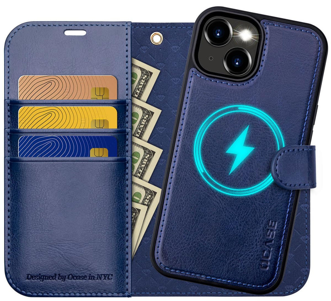 OCASE iPhone 15 Hülle(2in1) Leder Stossfestes Case [Abnehmbare magnetische Hülle] [Kabelloses Laden]