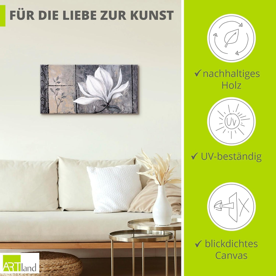 ARTland Leinwandbilder Wandbild Bild auf Leinwand 150 x 75 cm Botanik Blumen Magnolie Malerei Schwar
