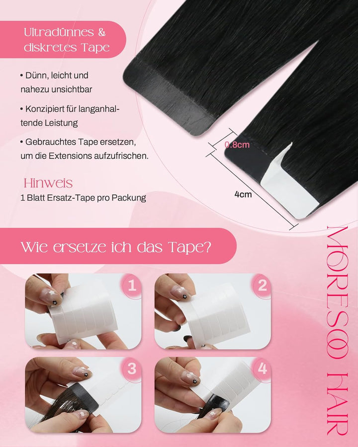 Moresoo Tape in Extensions Echthaar Braun 60cm Remy Echthaar Extensions Tape Haarverlängerungen Dick