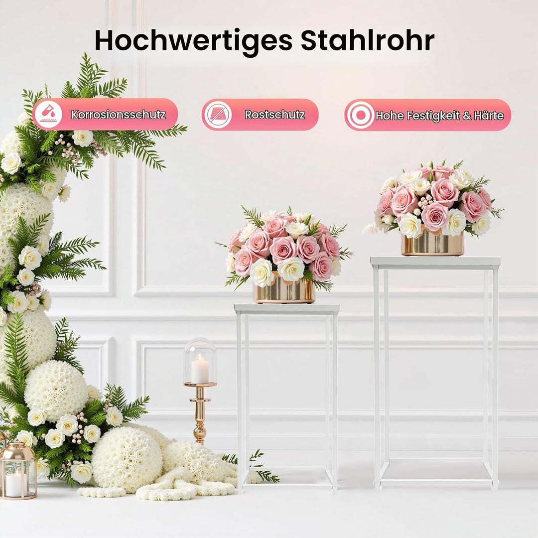 4 Stück Blumenständer, Metall Blumensäule Quadratisch Hochzeitsvase Weiss Pflanzenständer Bodenvasen