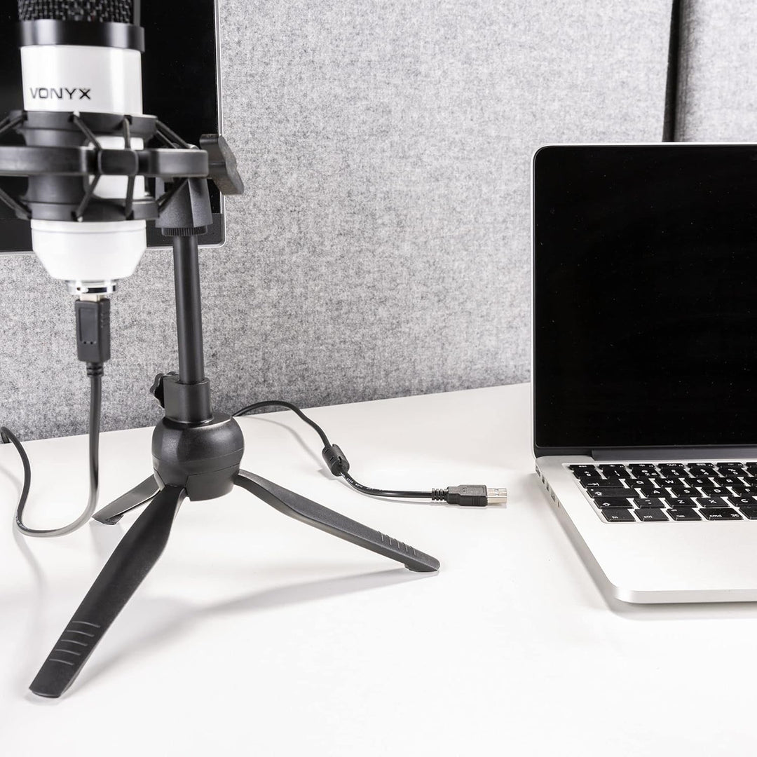 Vonyx CM300W Kondensatormikrofon, Studiomikrofon, USB Mikrofon, Microphone, mit klappbarem Ständer,