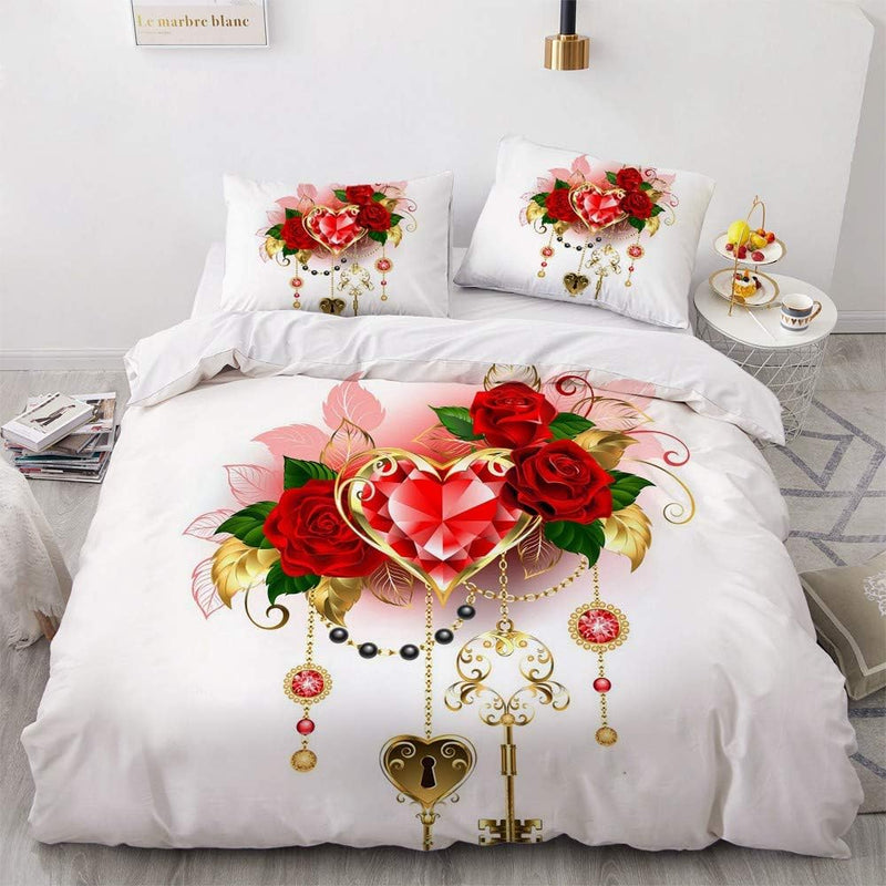Luowei Bettwäsche 200x200cm Rot Rosen Bettbezug Set Romantische Blume Wendebettwäsche Microfaser Dec