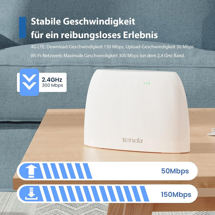 Tenda 4G03 4G LTE Router, WLAN Router für SIM-Karten (CAT4, 150Mbit/s im Download, 300Mbit/s 2,4GHz)