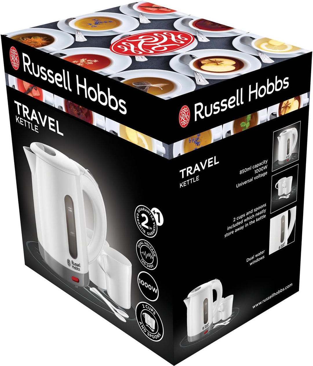 Russell Hobbs Wasserkocher klein [0,85l Reisewasserkocher mit weltweiter Spannungsanpassung] Travel