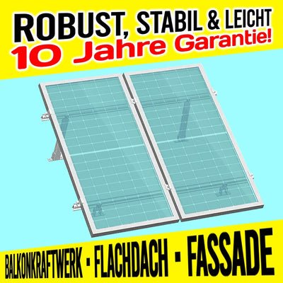 Aufständerung Solarmodul Halterung Balkonkraftwerk Flachdach PV VERSTELB 15-60° (2 Paneele SET 30°-6