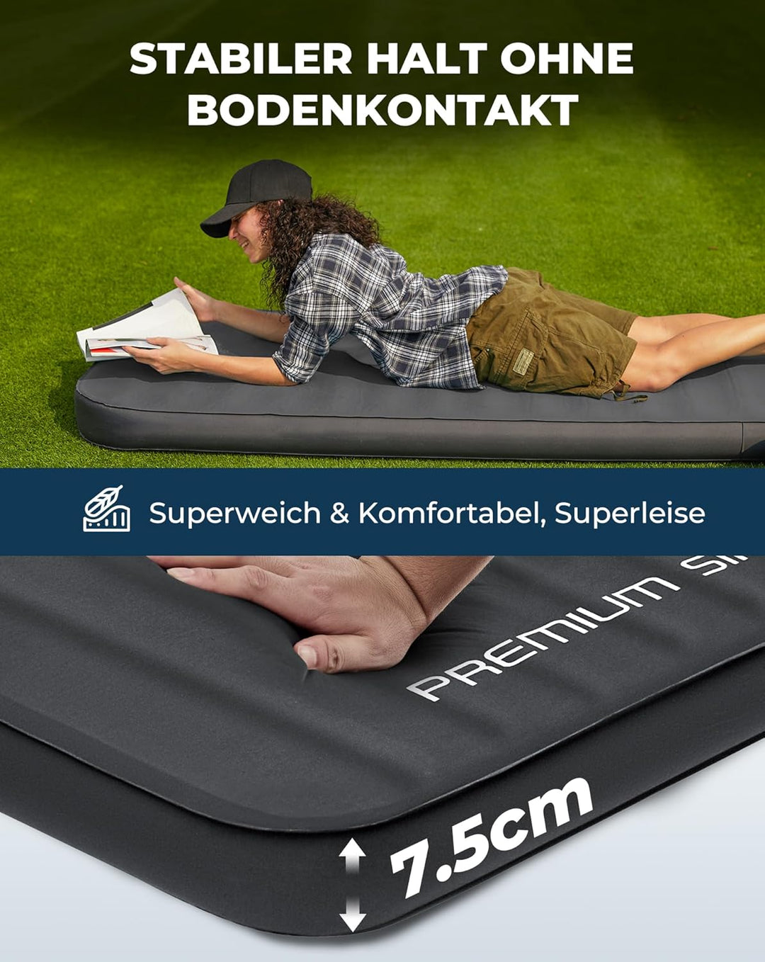 KingCamp Isomatte Selbstaufblasend Camping Komfort 3D 7,5cm Dick R-7,5 | Selbstaufblasbare Luftmatra