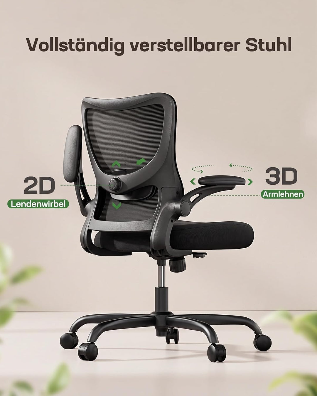 Marsail Bürostuhl Ergonomisch, Ergonomischer Bürostuhl Schreibtischstuhl mit 3D-Armlehnen, 2D-Lenden
