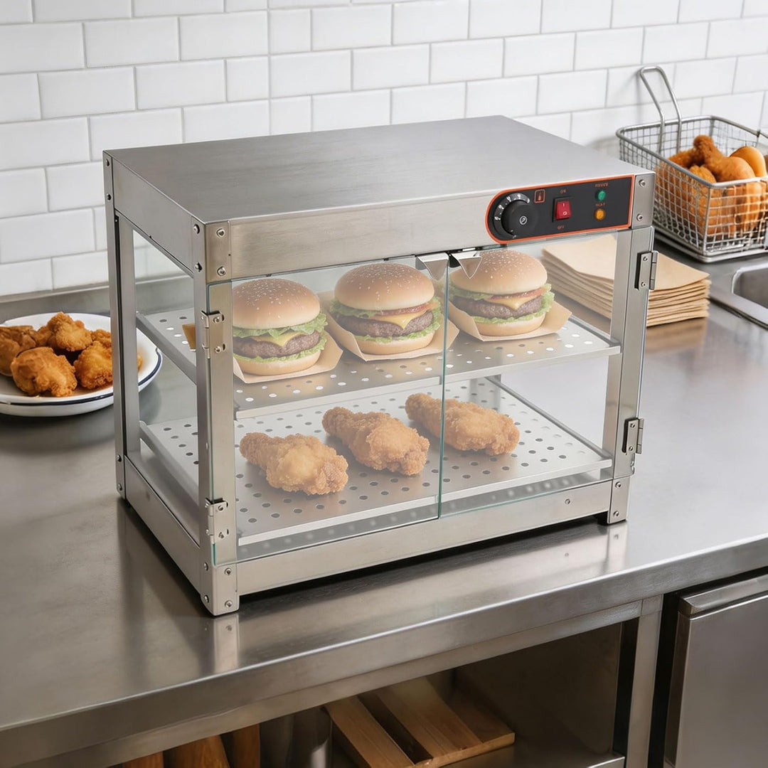 800W 220V Warmhaltevitrine 2 Etagen SpeisenwäRmer Warmhaltetheke für Buffet | Vorwärmzeit: 10min, Te