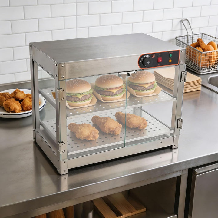 800W 220V Warmhaltevitrine 2 Etagen SpeisenwäRmer Warmhaltetheke für Buffet | Vorwärmzeit: 10min, Te