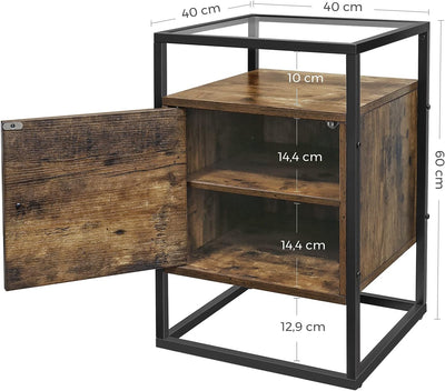 VASAGLE Nachttisch für Boxspringbetten, Beistelltisch, Glastisch mit Schrank,Schlafzimmer, Wohnzimme