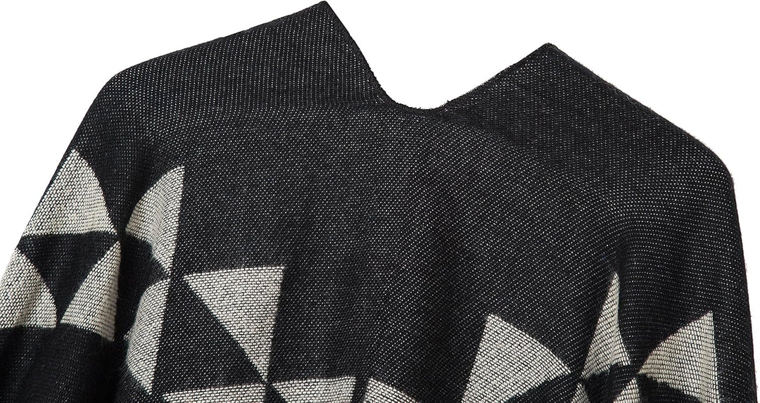 Urban GoCo Damen Poncho Stola Bohe Quaste Schal #2 Schwarz, #2 Schwarz