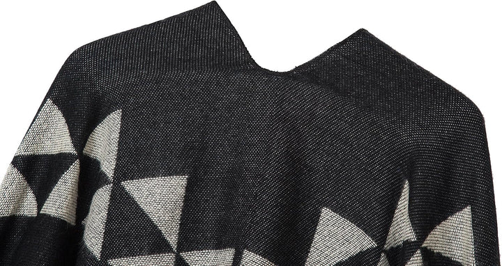 Urban GoCo Damen Poncho Stola Bohe Quaste Schal #2 Schwarz, #2 Schwarz
