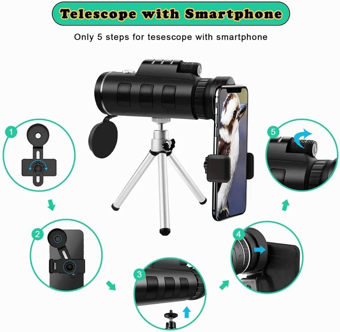 Leistungsstarkes 40 X 60 Monokular-Teleskop, Wasserdicht, HD-, mit Telefonclip und Teleskopstativ fü