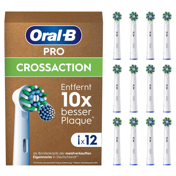 Oral-B Pro CrossAction Aufsteckbürsten für elektrische Zahnbürste, 12 Stück, überlegene Zahnreinigun