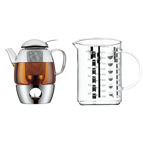 WMF SmarTea Teekanne mit Stövchen Set 3-teilig, Cromargan Edelstahl, Glaskanne 1l mit Siebeinsatz un