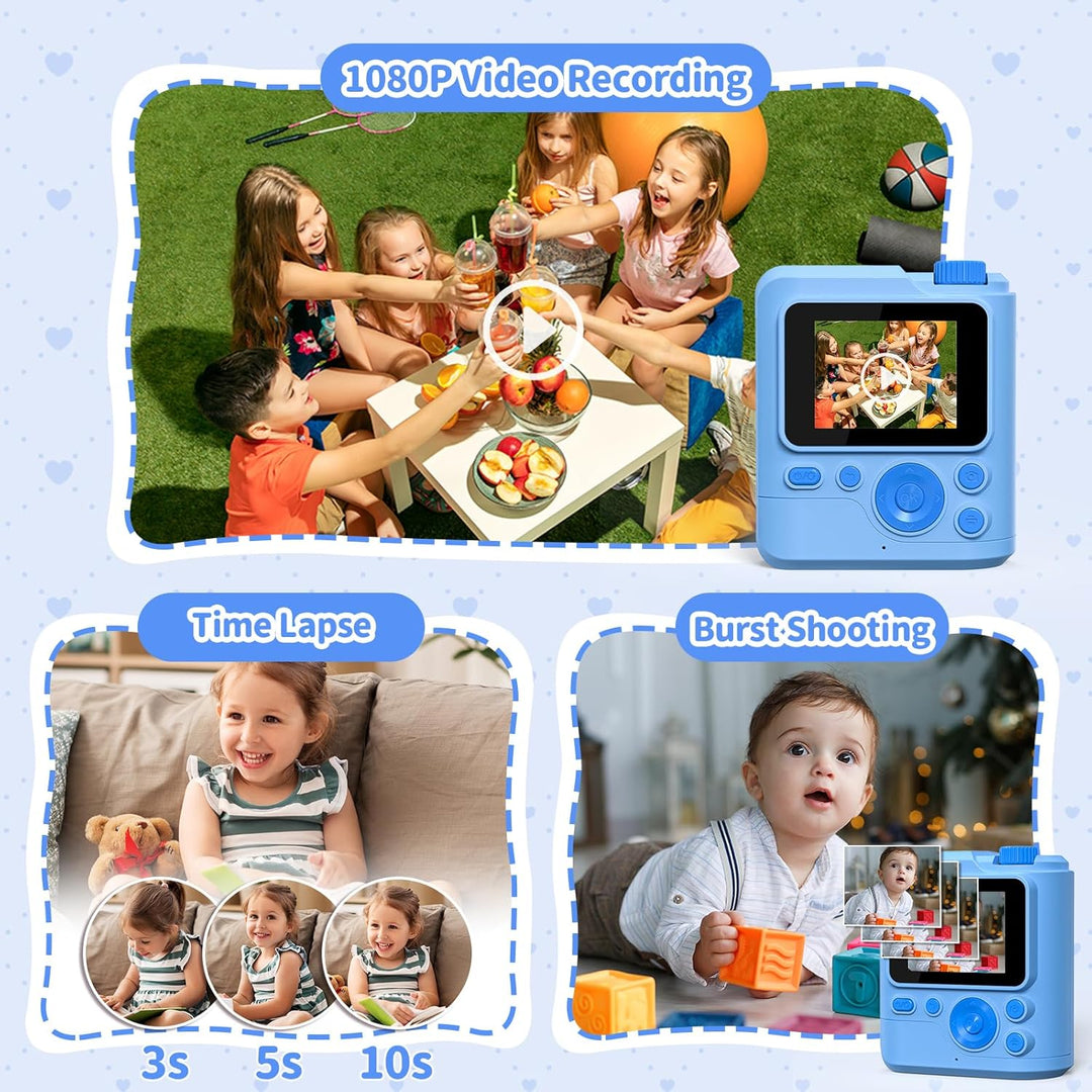 Gofunly Sofortbildkamera Kinder, 1080P HD Kinderkamera Sofortbildkamera mit 32GB Karte & DruckerPapi