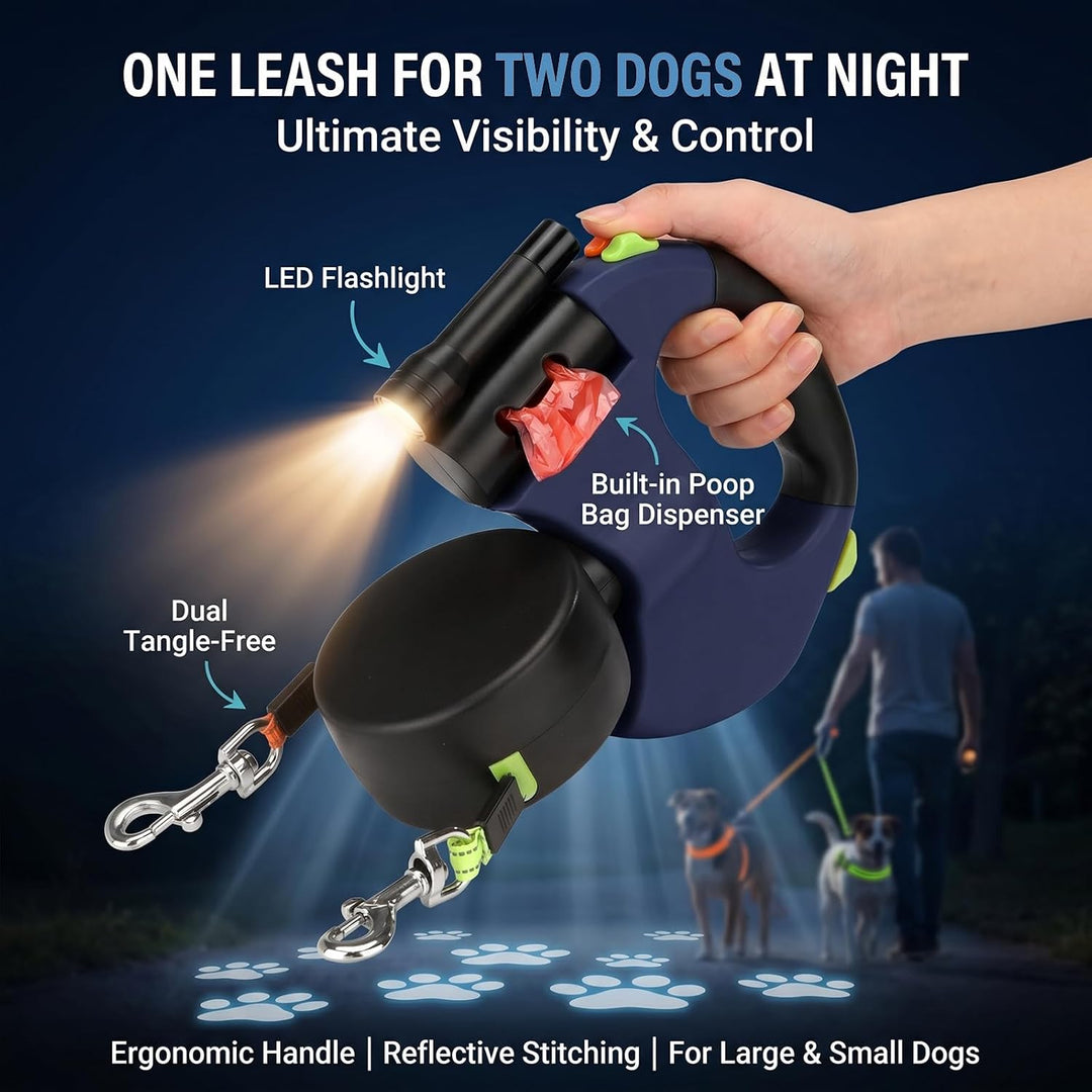 DASIAUTOEM Hundeleine Doppelleine für 2 Hunde, 3 m Ausziehbare Anti-Verwickel-Hundeleine mit 360° Dr