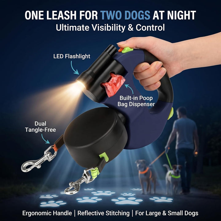 DASIAUTOEM Hundeleine Doppelleine für 2 Hunde, 3 m Ausziehbare Anti-Verwickel-Hundeleine mit 360° Dr