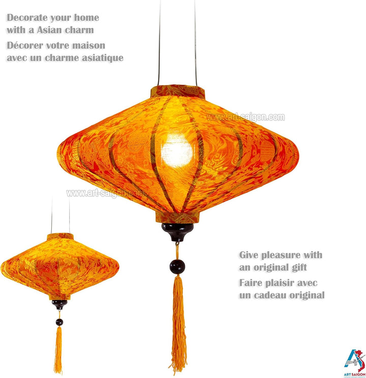 Traditioneller asiatischer Lampion aus Seide, Orange, P, Durchmesser 45 cm – Laterne von Hoi an aus