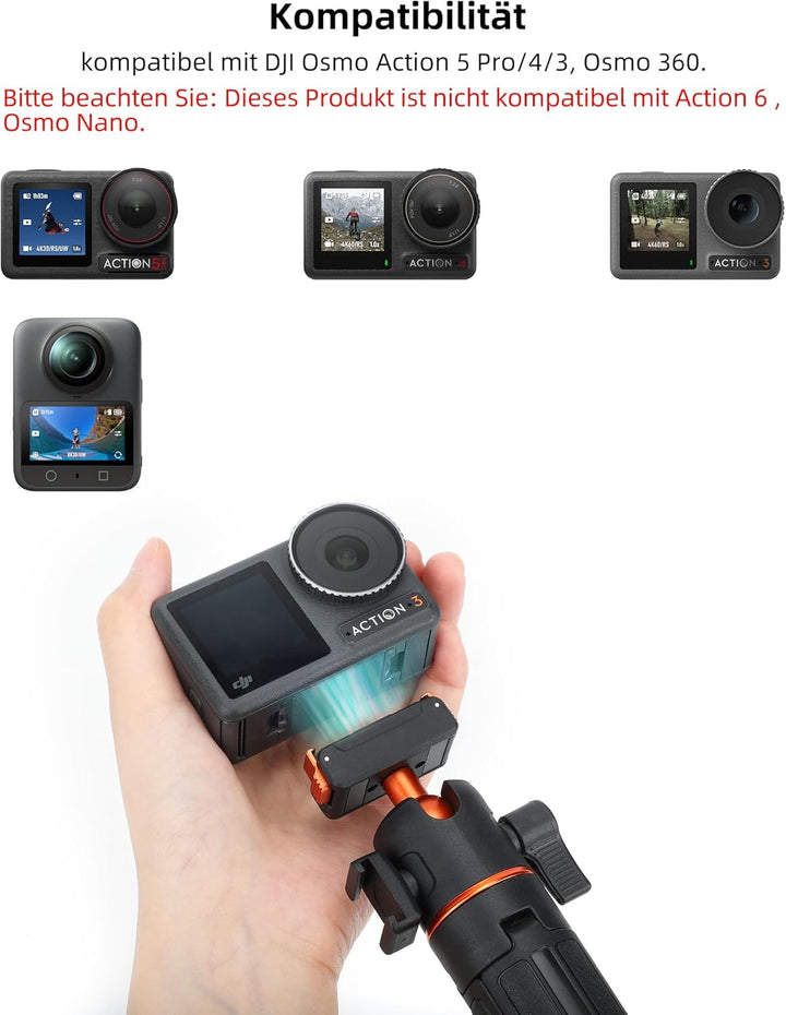 54 cm Selfie Stick Stativ für DJI Osmo Action 5 Pro/4/3, Osmo 360, 2-in-1 Kleines Tischstativ mit Ku