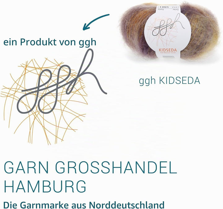 ggh Kidseda Box - 6 Knäuel - Mohairwolle mit Seide zum Stricken - Farbe 212 - Lilagoldmeliert, 212 -