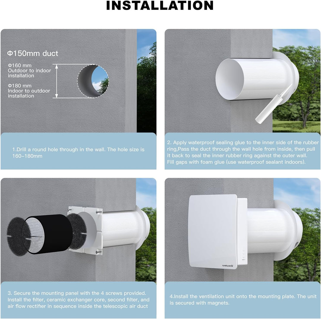 Weiworld VT501 Wärmerückgewinnungsgerät (HRV) mit keramischem Wärmetauscher, wandmontierte Wohnrauml