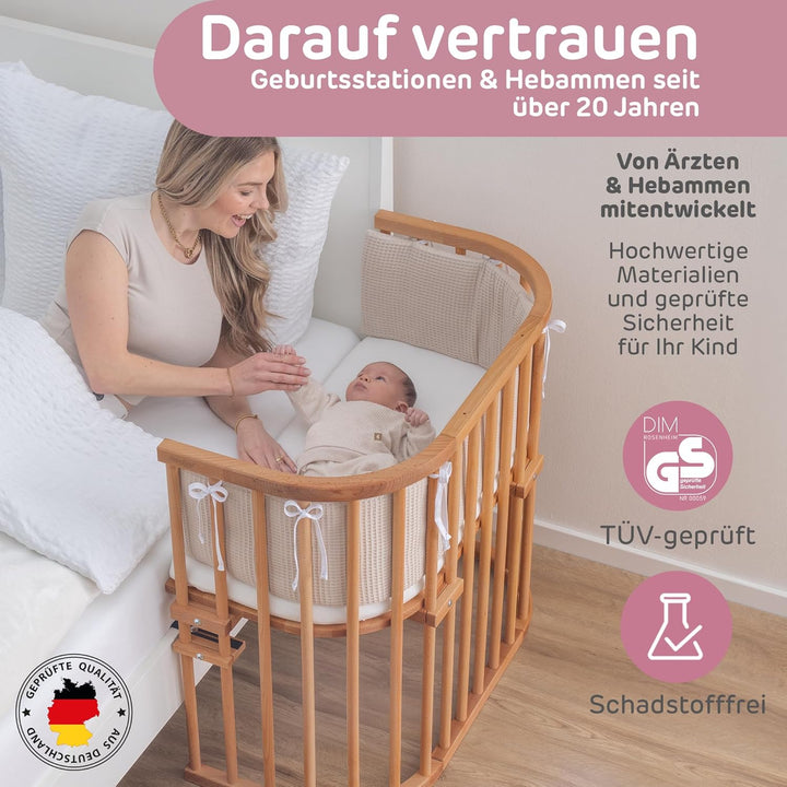 babybay Original Beistellbett aus massivem Buchenholz/kompakt & verwandelbar/Kinderbett Höhe stufenl