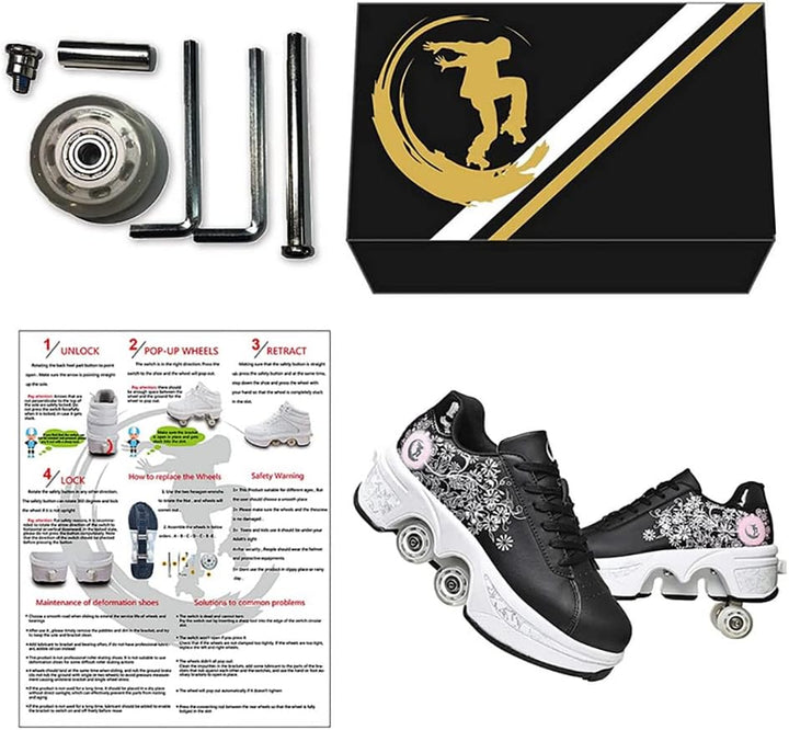 LDRFSE Schuhe mit Rollen, Rollschuhe Skateboard Schuhe Kinderschuhe Mit Rollen Skate Shoes Rollen Sc
