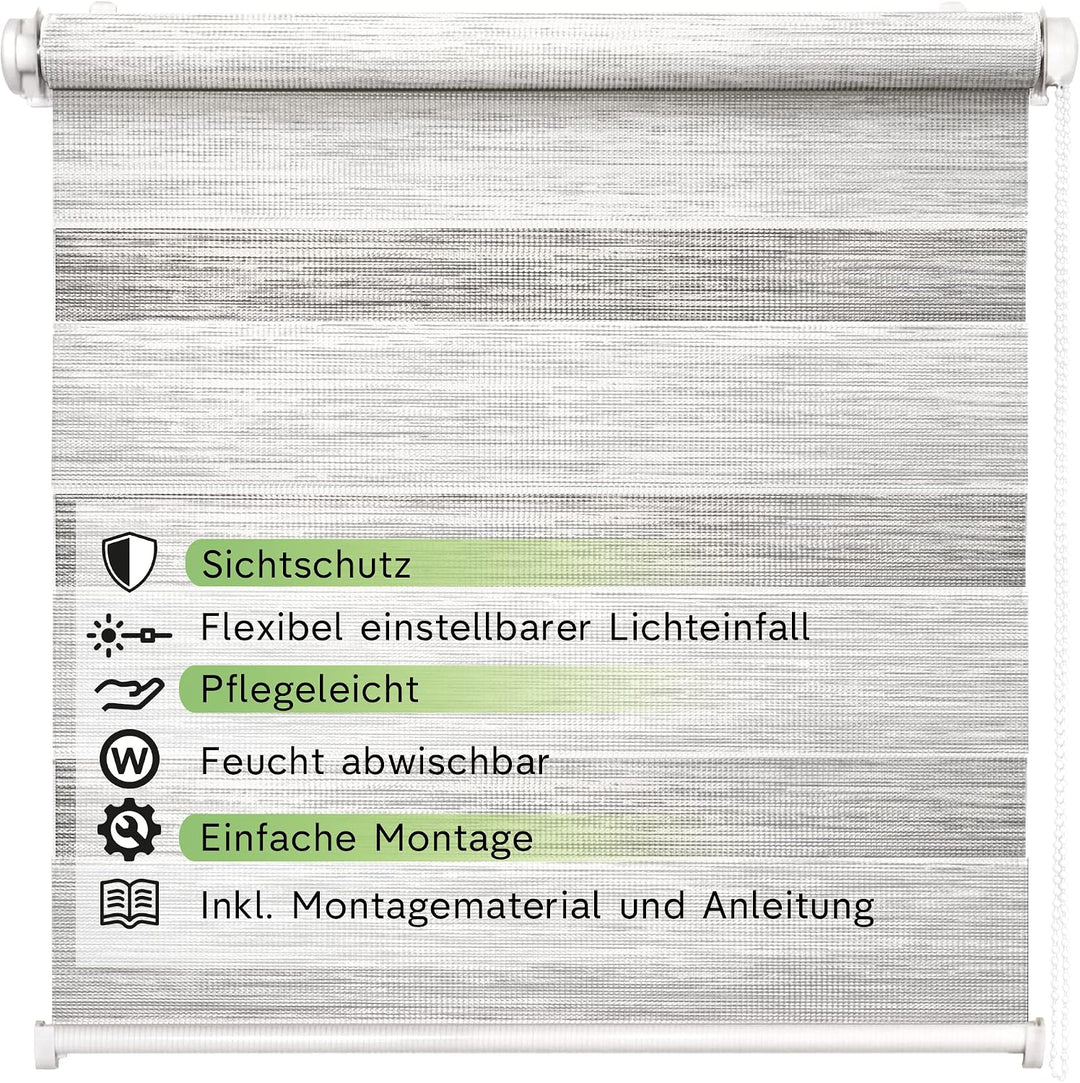 Rikmani Doppelrollo Fensterrollo LUIS Duo-Rollo Klemmfixierung Zebrarollo Seitenzugrollo ohne Bohren