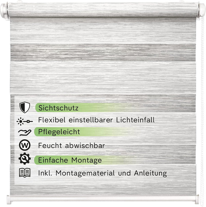 Rikmani Doppelrollo Fensterrollo LUIS Duo-Rollo Klemmfixierung Zebrarollo Seitenzugrollo ohne Bohren