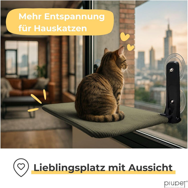 PiuPet Schwebende Katzenfensterliege – Klappbare & platzsparende Katzenliege mit Saugnäpfen I Wendba