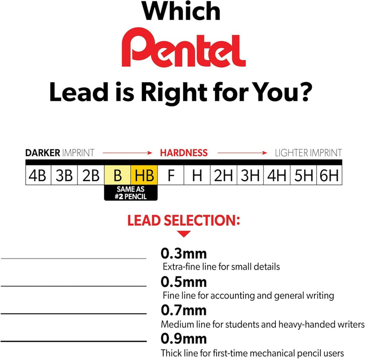 Pentel – Sich Hi-Polymer, 0,7 mm, Medium, 2H, 12/Pk, schwarz, verkauft als 1 Tube, Stift 502H