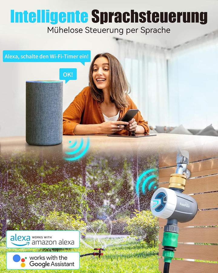 RAINPOINT Bewässerungscomputer WLAN, Automatische Bewässerungssystem mit Messing-Einlass, Zyklus-Soa
