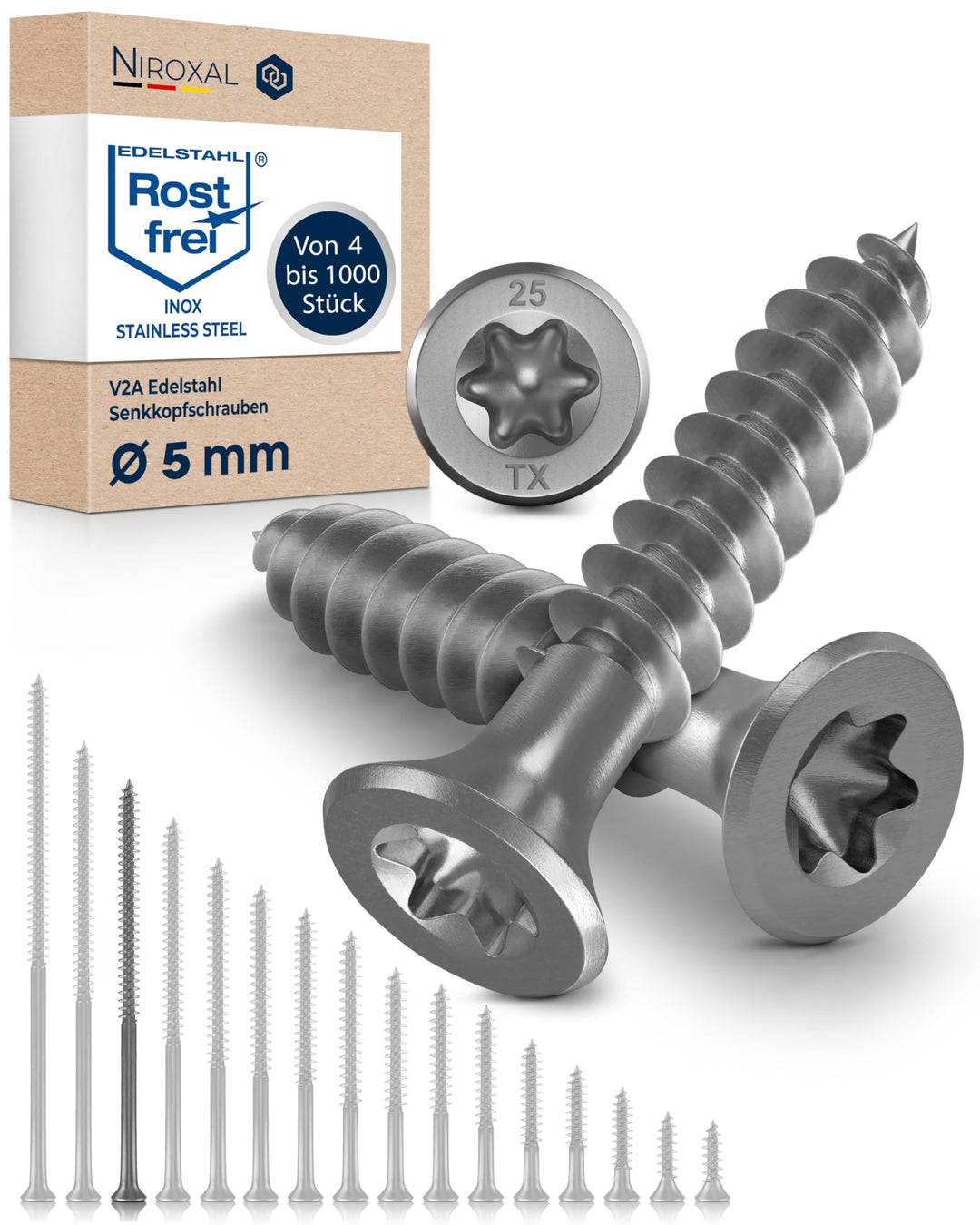 Holzschrauben Torx Schrauben 5x90 Edelstahl V2A rostfrei Spanplattenschrauben für Holz Teilgewinde 5