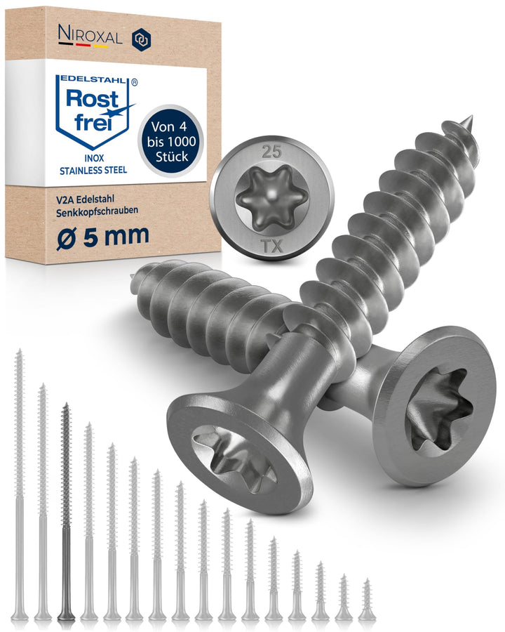 Holzschrauben Torx Schrauben 5x90 Edelstahl V2A rostfrei Spanplattenschrauben für Holz Teilgewinde 5