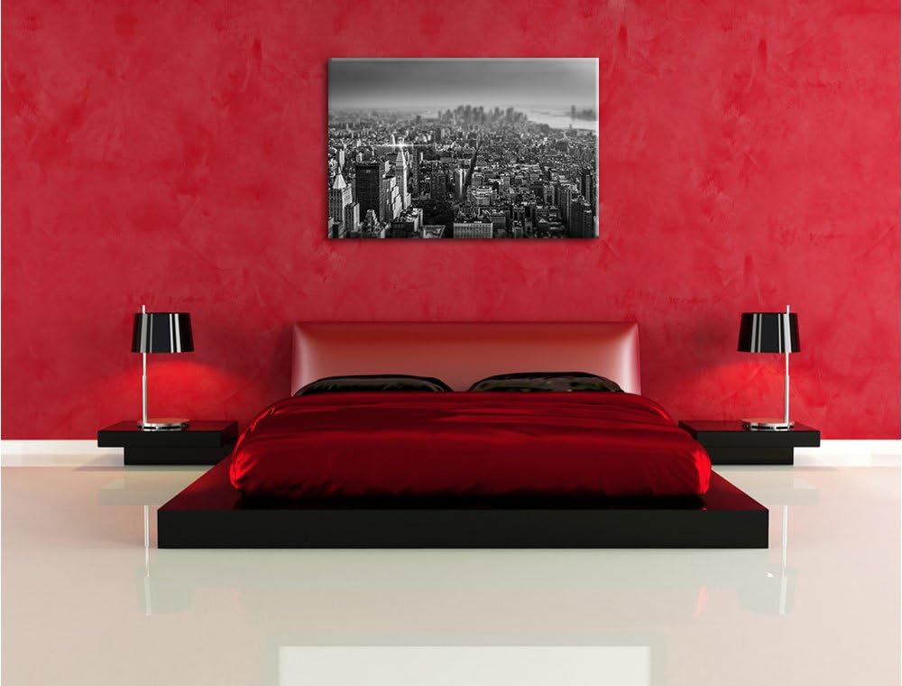 Pixxprint New York City bei Sonnenuntergang / 100x70cm Leinwandbild bespannt auf Holzrahmen/Wandbild