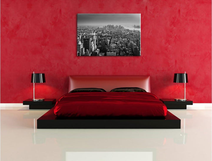 Pixxprint New York City bei Sonnenuntergang / 100x70cm Leinwandbild bespannt auf Holzrahmen/Wandbild